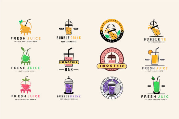 Crafting with a Drink & Bubble Tea Logo Graphics Set