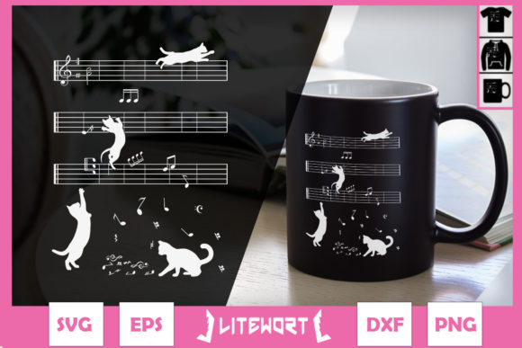 Cute Cat with Music Note Clef Graphics for Crafts