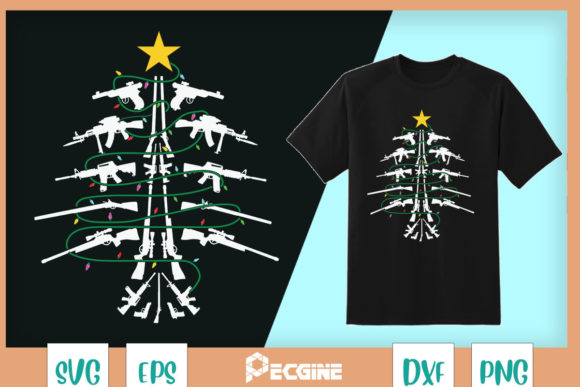 Guns Christmas Tree Graphics for T-Shirts & Holiday Crafting