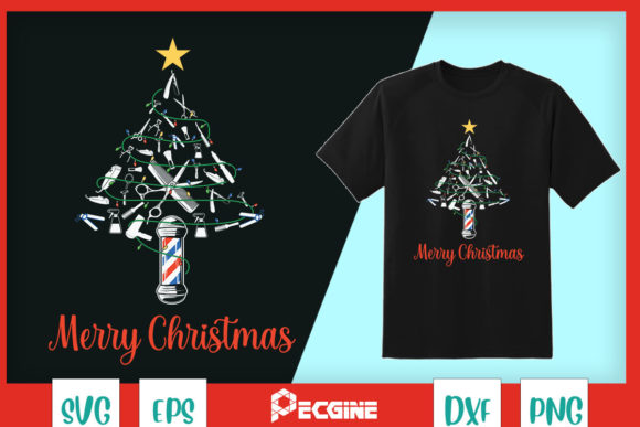 Merry Xmas Hairdresser Xmas Tree Haircut Graphics for T-Shirt Designs